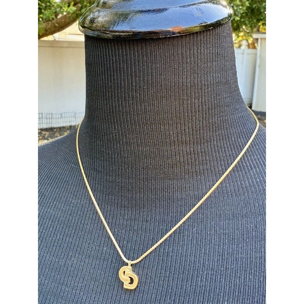 Christian Dior Gold Tone Logo Pendant Necklace - Picture 5 of 8